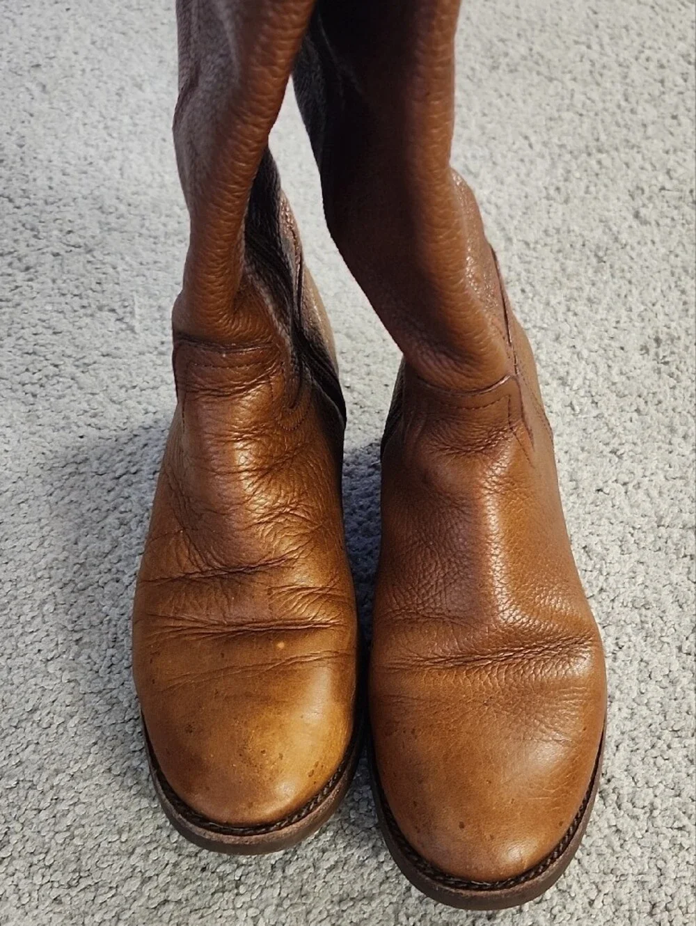 Tory Burch Cognac Leather Knee-High Boots with Gold Logo